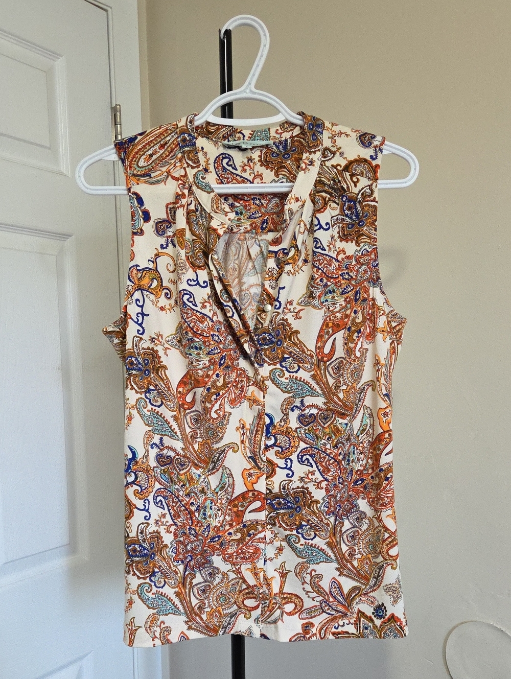 cleo Cream Paisley Sleeveless Drape Neck Camisole